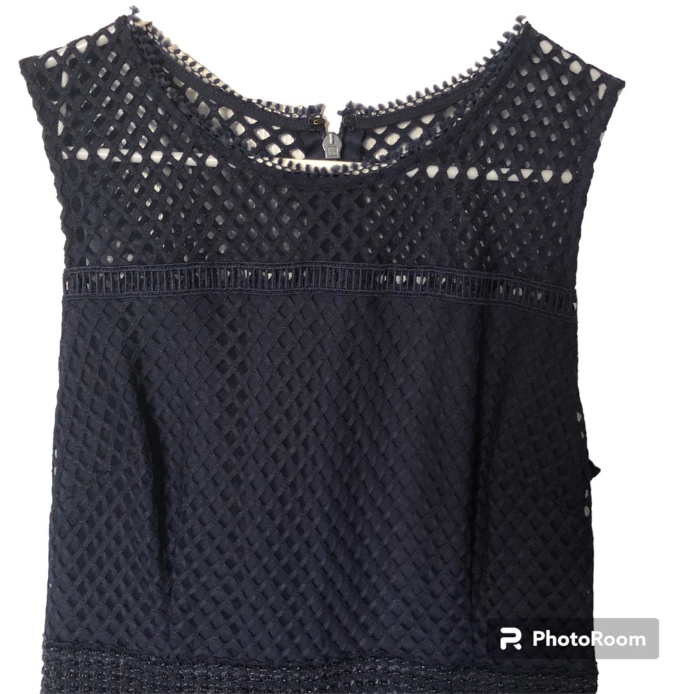 Navy New York & Company Size 6 mid length eyelet design dress.